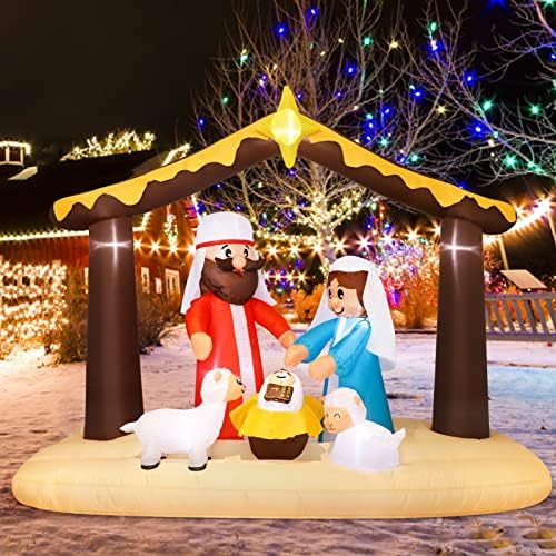 8 ft dugi božićni gumenjaci ukrasi, osvijetljeni nativeti prizor na otvorenom dekoru s Isusom i janjetinom, raznio božićne ukrase Vanjsko