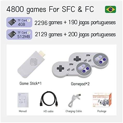 TOBAYA poklon Boys Uključite i igraju bežičnu HD-kompatibilnu konzolu za SNES NES 300 + retro 16 bit 8-bitni portugalski igrač 4400+