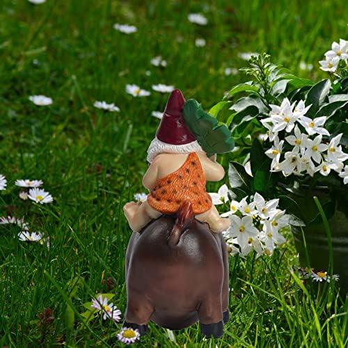 Kip vrtnog gnoma Kongliulin, smiješni gnome koji jaše divlju svinju, vrtna umjetnost, vanjski ukras, za vanjsku terasu, travnjak, dvorište,