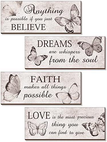 4 PCS leptir Inspirativni citat drveni znak retro drvo ljubav vjera vjerujte dekor sanjaju sivi motivacijski pozitivni dekor leptira