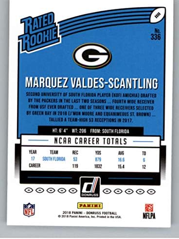 2018. Donruss nogomet 336 Marquez Valdes-Scantling RC Rookie Card Green Bay Packers ocijenjen rookie službenim NFL Trading c