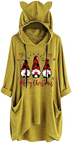 Ženske božićne kapuljače Dugi rukavi Slatki Djed Mraz Craftanic Grafički kapuljača Pulover Tops Twisheirt s džepovima