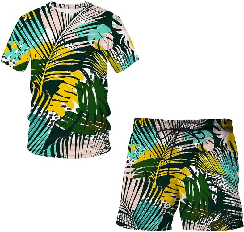 Ljetni uzorak lišća džungle 3D ispis casual sportska odjeća muško odijelo majice s kratkim rukavima + sportske kratke hlače s dvodijelnim