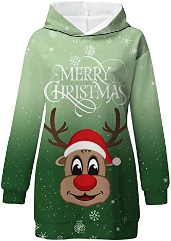 Ruziyoog Sretan božićni kapuljača haljina za duksericu ženske ležerne kapuljače s dugim rukavima haljine slatka majica s jelenom tiskanom
