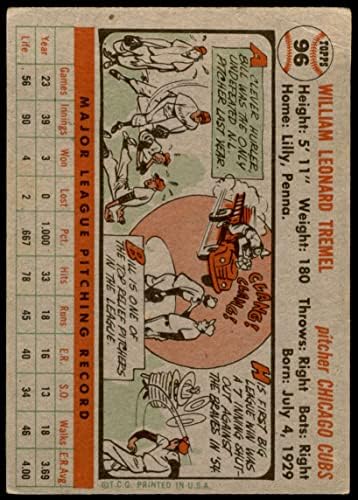 1956. Topps 96 Bill Tremel Chicago Cubs vg Cubs
