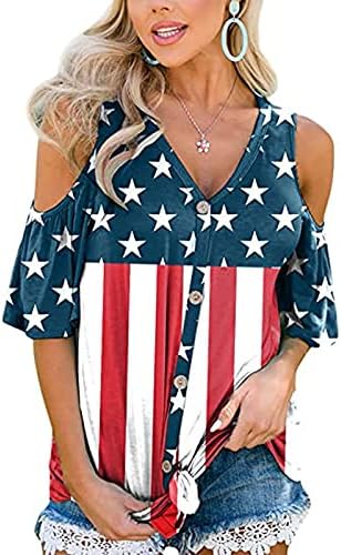 lcepcy američka zastava Hladna košulja za rame žene 4. srpnja Patriotska košulja zvijezde Stripes V gumb za vrat dolje na vrhu bluze