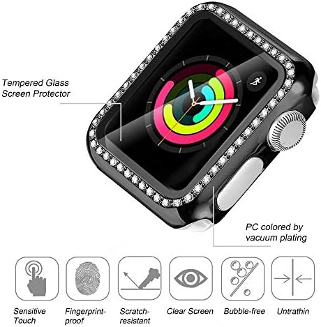 Secbolt 40 mm crni kolica s zaslonom i crnim bling pojasom za Apple Watch 40 mm iwatch se serija 6/5/4