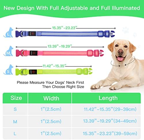 Yfbrite osvjetljavanje psećeg ovratnika, potpuno podesivi punjivi LED ovratnik za pse, puna osvijetljena pasa ovratnika, svijetla ovratnik