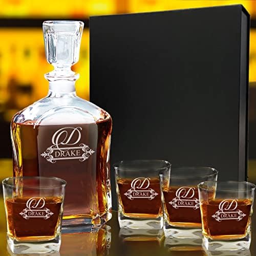 Personalizirani set od 5 PC Whiskey Decanter - Poklon set Decanter i 4 čaše - prilagođeno ugravirano maštovitim dizajnom