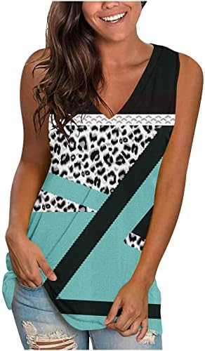 Oplxuo V -izrez za tenk - ženski modni leopard print geometrijski grafički tešci casual labave košulje ljetne tunike bez rukava