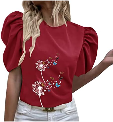 Ženske odjevene vrhove i bluze majice s puhanim rukavima Summer Loose Fit Crew vrat vrhovi moda 2023 Business Casual Work Bluza