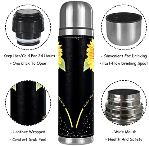 Suncokret vakuum izoliran termos boce od nehrđajućeg čelika 16oz, boca vode bez propuštanja bez upotrebe BPA s poklopcem s šalicama,