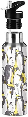 Slatki pingvički uzorak crtanih boja termos boca s bocama sa slamnim poklopcem za dječje dječake, 600 ml, nepropusnim šalicama za boce