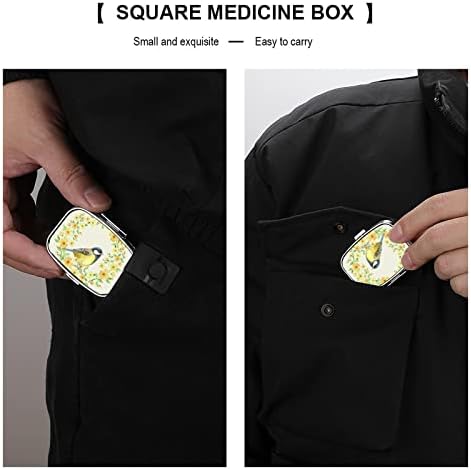 Kutija metalne tablete žuti cvjetovi ptice tablete za skladištenje vitamina male tablete organizatori za torbicu džep putovanja 2,2x1.6in