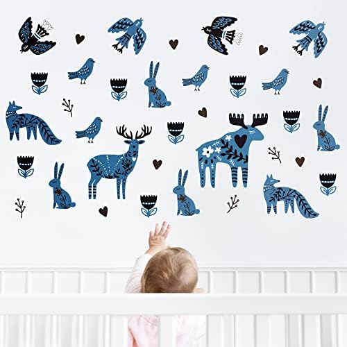 Woodland vrtić dekor Zidne naljepnice za djecu i bebe - Peel & Stick, Lagano uklanjanje set za zid za zid - Šumske životinje, Oblici
