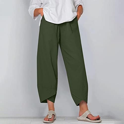 Firero Capris hlače za žene čvrste boje pamučne lanene hlače Summer udoban salon labavi širokim nogama za obrezane džepove hlače