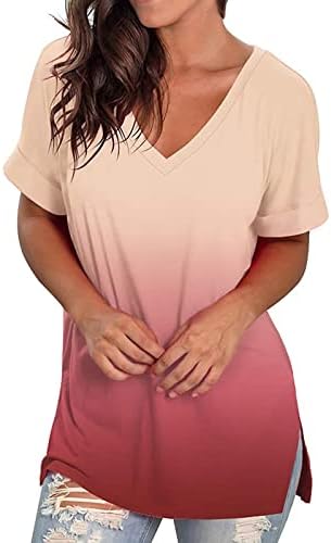 Ljetni vrhovi za žene modni v gradijentni gradijent bluze labave fit fit kratki rukavi 2023 Trendy casual majice