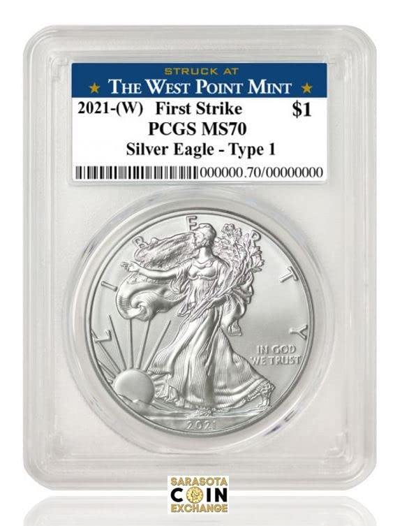 2021 Nema Mintmark Silver Eagle Westpoint kovan $ 1 PCGS MS-70