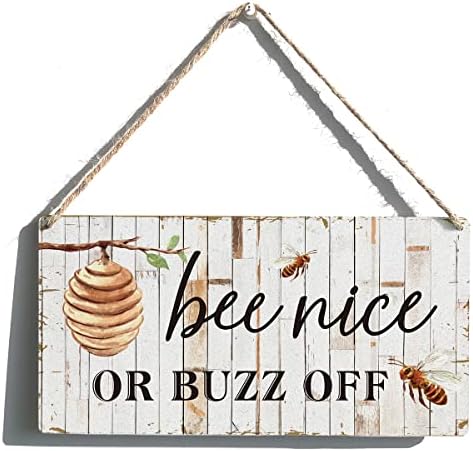 Pčelinja seoska kuća pčela lijepa ili zujanje od drvenog visećeg znaka rustikalni retro zidni ukras ureda ureda ureda 12 x 6 inča