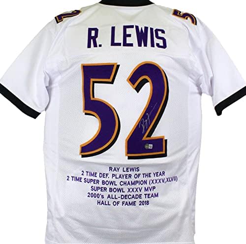 Ray Lewis Autografid White Pro Style Stat Jersey-Beckett W Hologram Silver