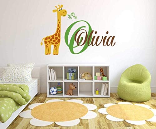 Giraffe prilagođeni naziv zidna naljepnica - Personalizirana naljepnica za zidnu umjetničku žirafu - Dječaci i djevojčice Zidni dekor