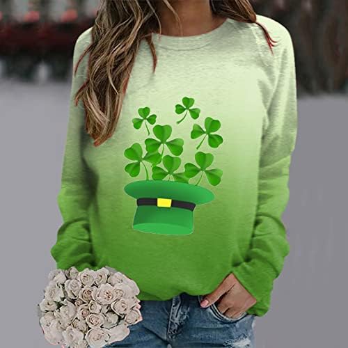 Famoore džepna košulja Udobni vrhovi za žene St Patricks Day Print O Neck Twimheirt Okrugli vrat runo obložen pulover