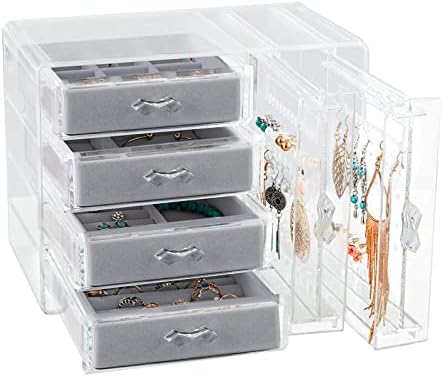 Akrilna kutija za nakit organizator nakita s 4 ladice i 2 držača za naušnice Slatka kutija za pohranu narukvica ogrlica prstenje baršunasti