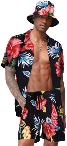 Coofandy muška havajska košulja i kratki set cvijet 2 komada plaže s kašicama