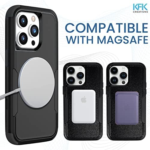 KFK Creations [3 u 1] crni iPhone 14 Pro max futrola [teška tijela cijelog tijela] s 1 pakiranim zaštitnim kompletom + 1 zaštitnika