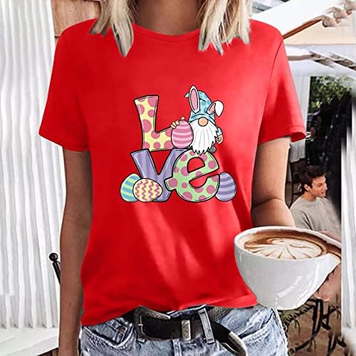 Smiješne uskrsne košulje za žene Slatka gnome jaja slova tiskana majica labava ležerna majica za okrugli vrat kratki rukavi