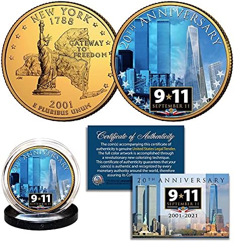 Merrick Mint Svjetski trgovinski centar 9./11. 20. obljetnica 2001-2021 NY State Quarter US COIN 24K Zlatna WTC s Brooklyn Bridge View