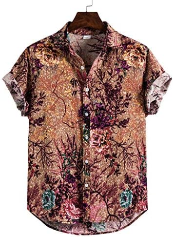 Dongh lanene košulje majice bluza majica s kratkim rukavima Havajska etnička ležerna lanena košulja redovna fit lanena košulja