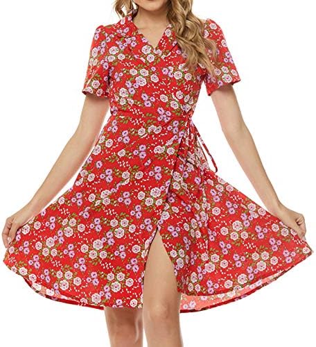 Ženske haljine, ljetna haljina s cvjetnim printom s kratkim rukavima, ženska ležerna haljina s ovratnikom s printom, modna ženska haljina