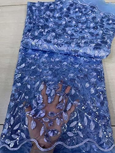 5 jardi uzastopne afričke čipkaste tkanine s čipkastim vezom Francuske plavo-zelene šljokice mrežasta tkanina za krojenje - 120 cm