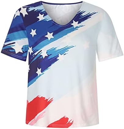 Ženski duboki v vratni spandex majica salon za majice majice kratke rukave colorblock američka zastava majica uc