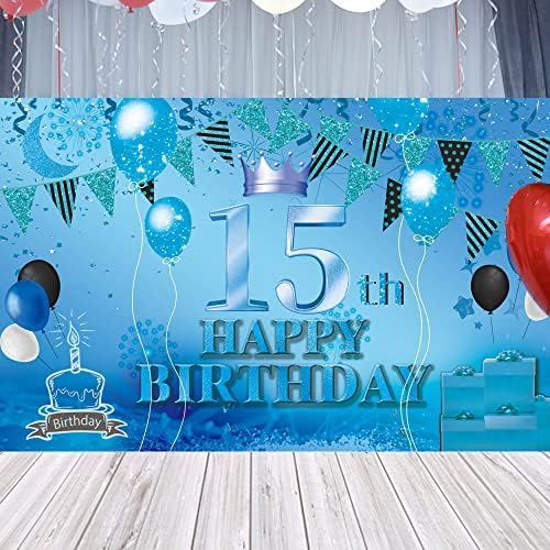 Sretan pozadina 15. rođendana Banner Blue 15. plakat za 15. znak zalihe za zabavu za obljetnicu fotografije Fotografije pozadina ukrasa