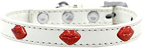 Mirage Pet Products Glitter Lips Widget Dog ovvratnik, veličina 12, bijela/crvena