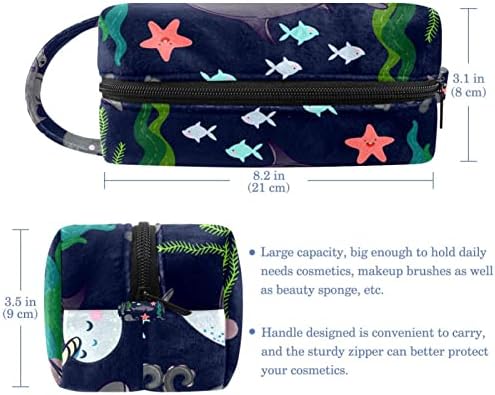 Mala torba za šminkanje, kozmetički organizator s patentnim zatvaračem za žene i djevojke, morskim crtanim morskim morskim psama