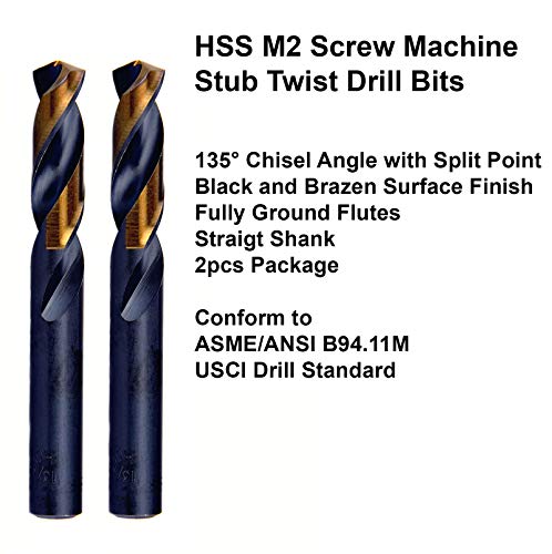 Maxtool 29/64 2pcs Identične bušilice s vijcima HSS M2 Twist Stub Bits Black & Bronze Potpuno mljeveni ravni kratke bušilice; SMF02H10R29P2