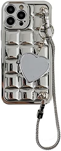 Za iPhone 14 Pro Max Case za žene djevojke 3d slatka rešetka s kariranim remenom sa srebrnim metalnim remenom, luksuzno stilsko oblaganje
