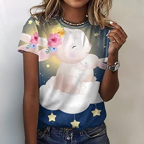 Uskrsni zeko tiskana bluza ženska modna majica s kratkim rukavima Top Slatka zečja grafička majica casual labavi opušteni vrhovi o-vrata