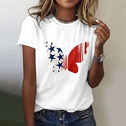 Ženski top, ženska ležerna majica s printom Dana neovisnosti s kratkim rukavima s okruglim vratom, gornji dio, Set majica za žene
