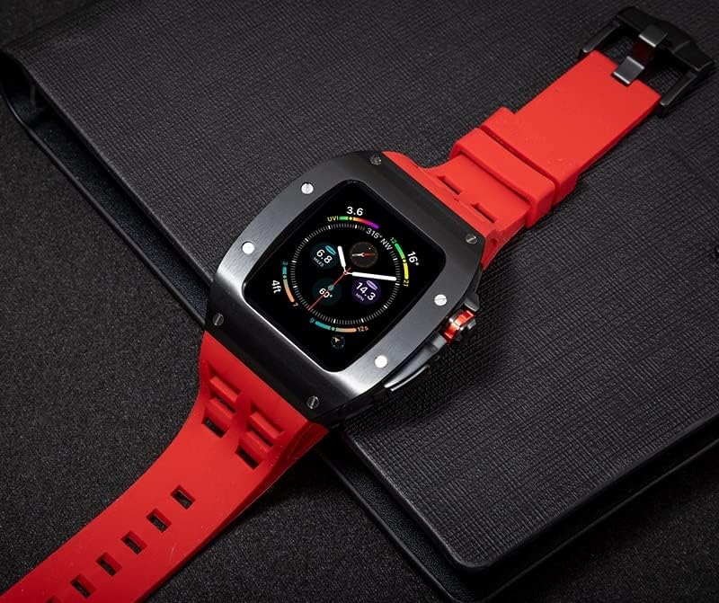 Houcy luksuzna modifikacija za Apple Watch Series 8 7 45 mm 44 mm metalni mod od nehrđajućeg čelika za IWatch SE 6 5 4 gumena narukvica