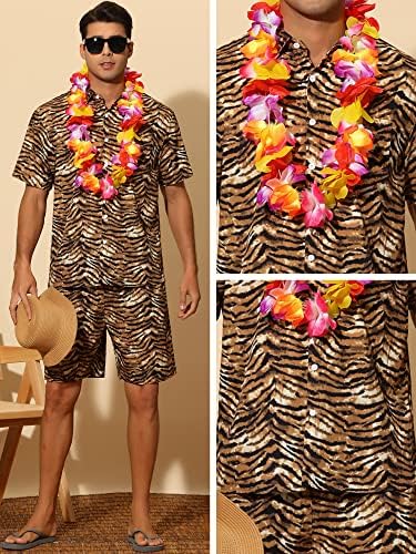 Lars Amadeus majice za tiskane životinje za muške kratke rukave Havajski set 2 komada Ljetna odjeća