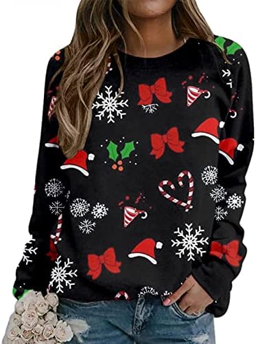 Jinf ženski božićni print-print-pullover s top-sweathirt s dugim rukavima dukserica casual bluza pulover