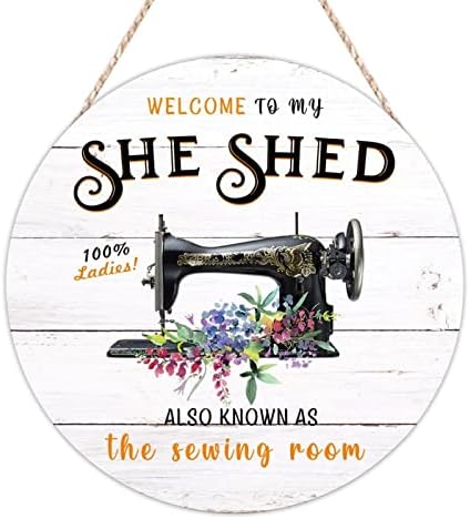 BEPORLOVE ZNAČAJ ZIDA ZA ZID Welpoch to My She Shel također poznat kao šivaća soba okrugli drveni natpis Stroj za šivanje plavog cvjetnog
