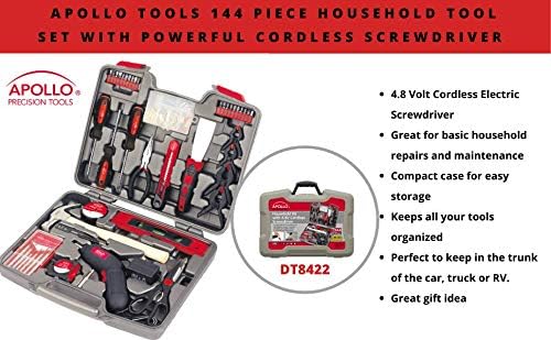 Apollo Tools 144 komad set za kućne alate s prikladnim bežičnim odvijačem i najčešće korištenim alatima u čvrstom kućištu za popravke,