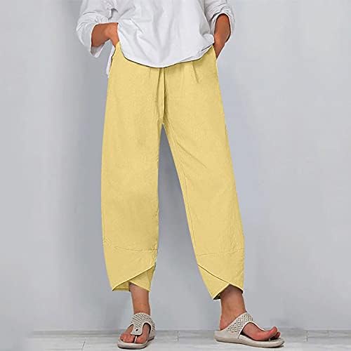 Ljetne Ležerne Ženske pamučne i lanene široke hlače širokih nogavica visokog struka duge hlače s džepovima udobne hlače
