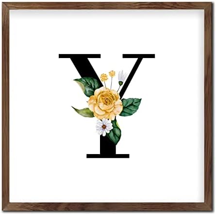 Crni monogram Početno slovo Y drva uokvireni znak Primitivni dekor Vintage Engleska abeceda Monogramirani znakovi Slatka zidna plak