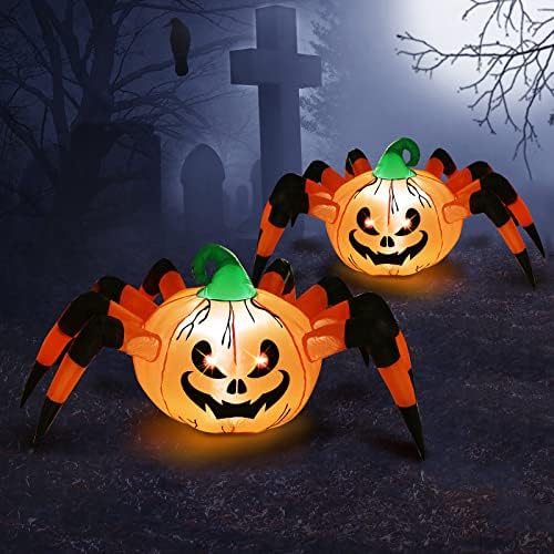 WBHOME 5FT Halloween napuhavanje vanjskih pauka bundeve, 2 paketa prefektni animirani dvorište s ugrađenim LED svjetlima za odmor/zabavu/vrt